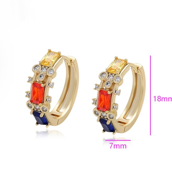 Hoop Earrings 14k Gold Plated Colorful Cz Zircon Luxury Jewelry - Picture 2 of 10